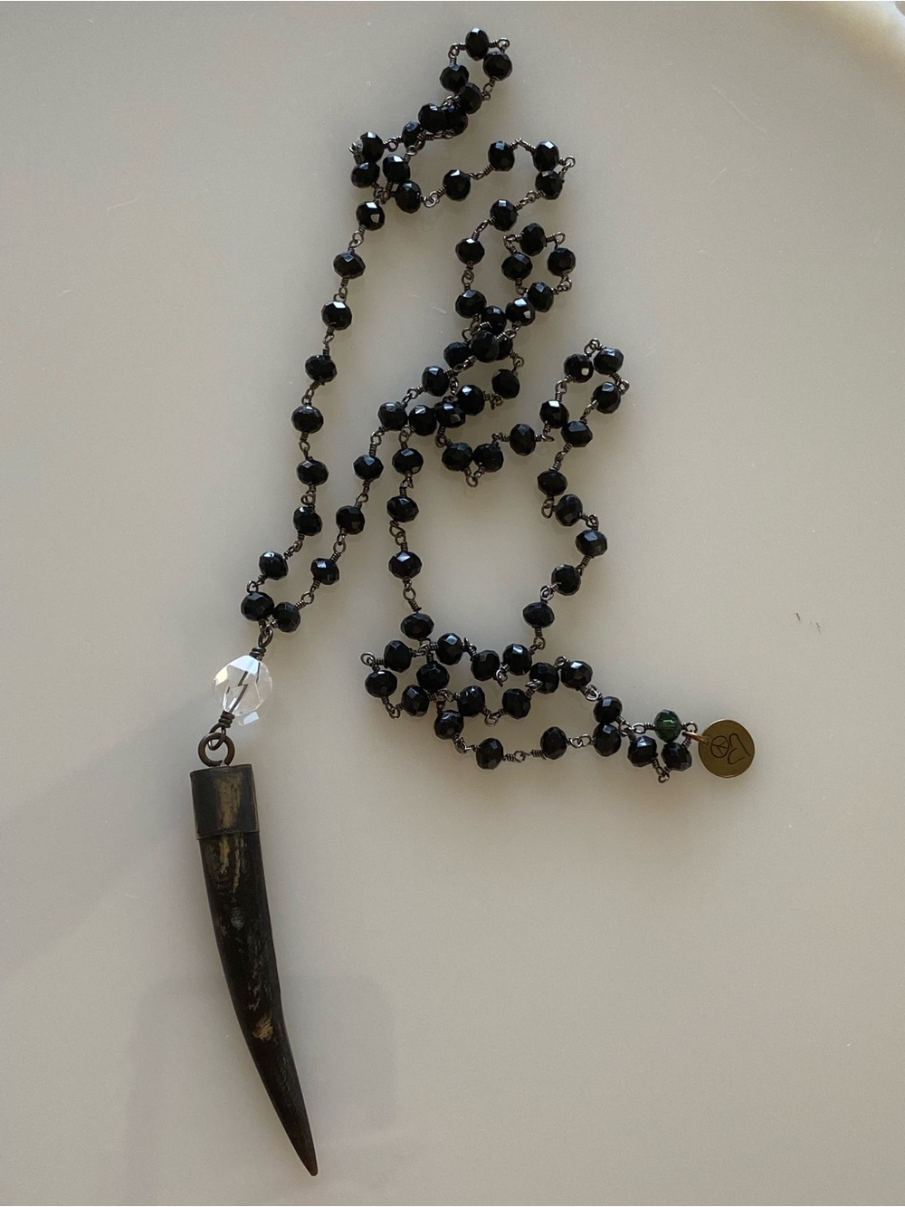 Black Faceted Swarovski Beads & Tusk Necklace